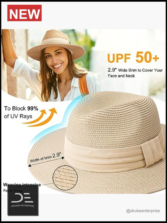 Women Straw Panama Hat Fedora Sun Hat Wide Brim Roll up UPF 50+ main image 4